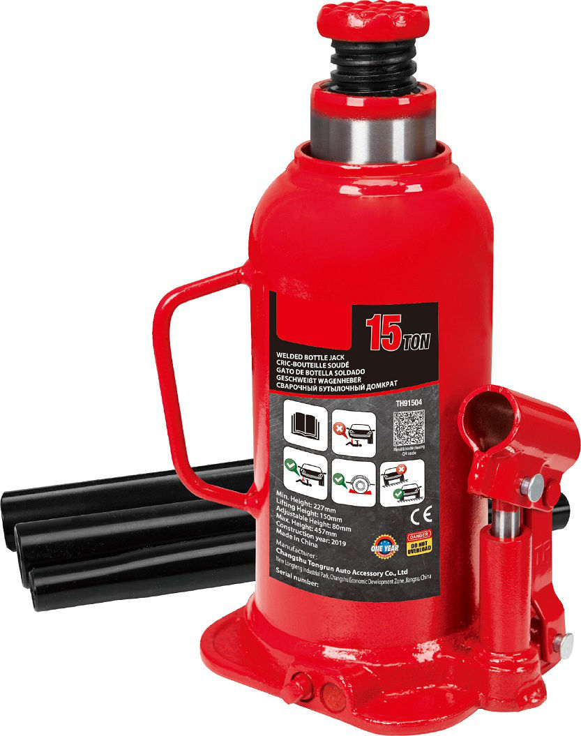 Cric Bouteille Hydraulique 15T Avec Embase Soudée